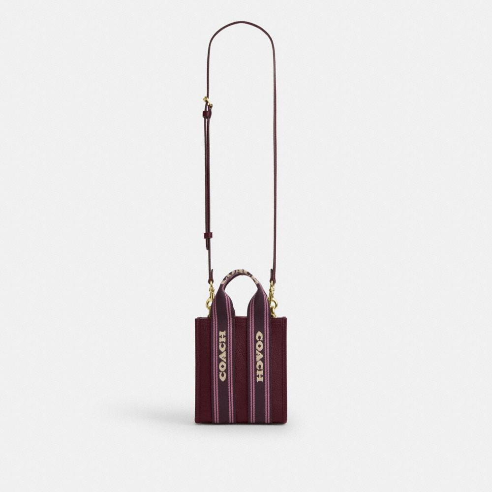 Coach Smith Mini Tote Bag Gold Dark Wine