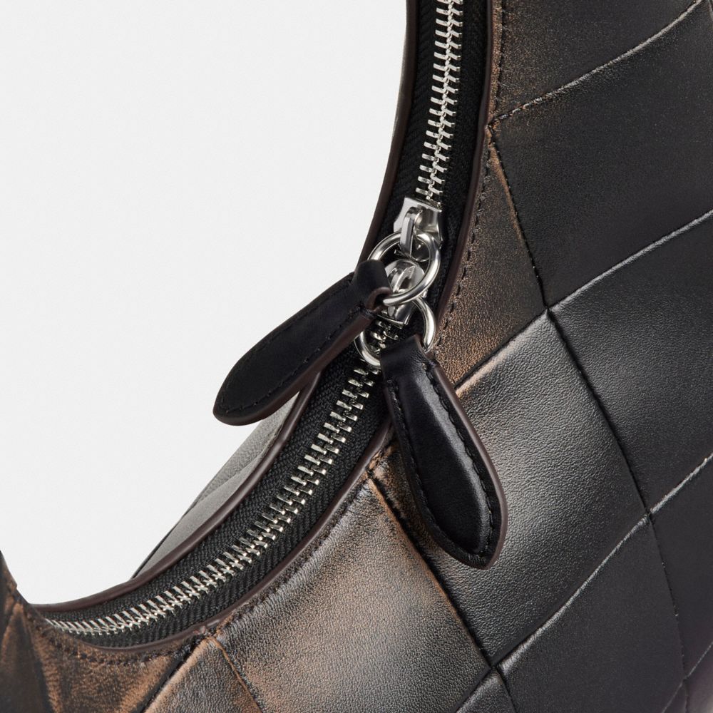 Coach Alter/Ego Crescent Shoulder Bag In Checkerboard Upcrafted Leather Black Brown