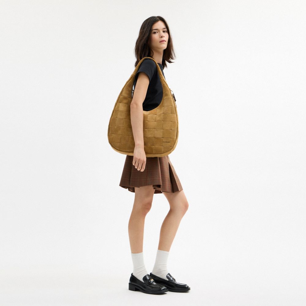Coach Alter/Ego Large Crescent Shoulder Bag In Upcrafted Suede Sand Suede