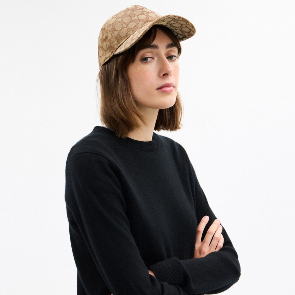 Coach Signature Jacquard Baseball Hat Tan