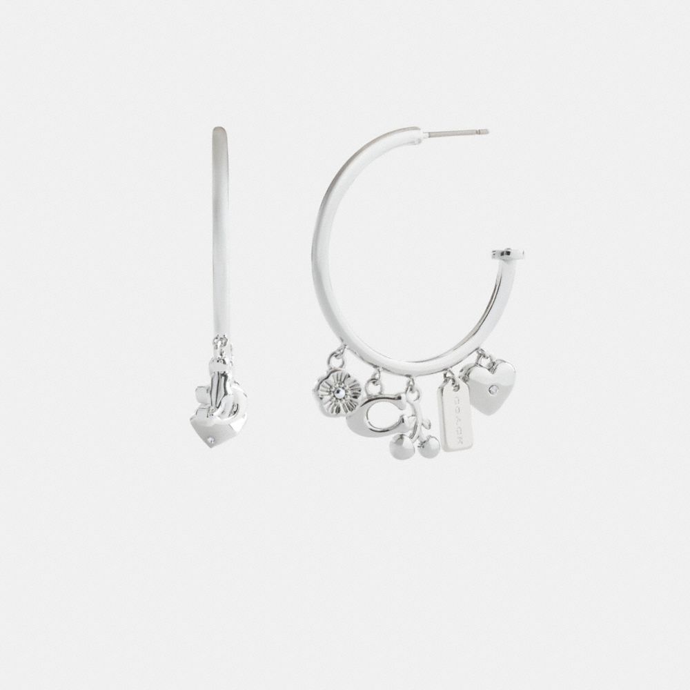 Coach Butterfly And Rexy Charm Hoop Earrings Silver