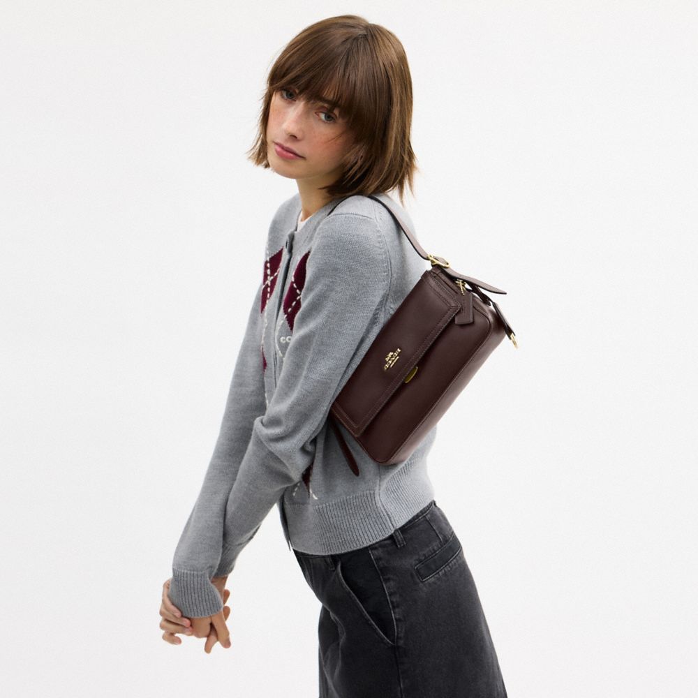 Coach Etta Small Flap Shoulder Bag Gold Espresso