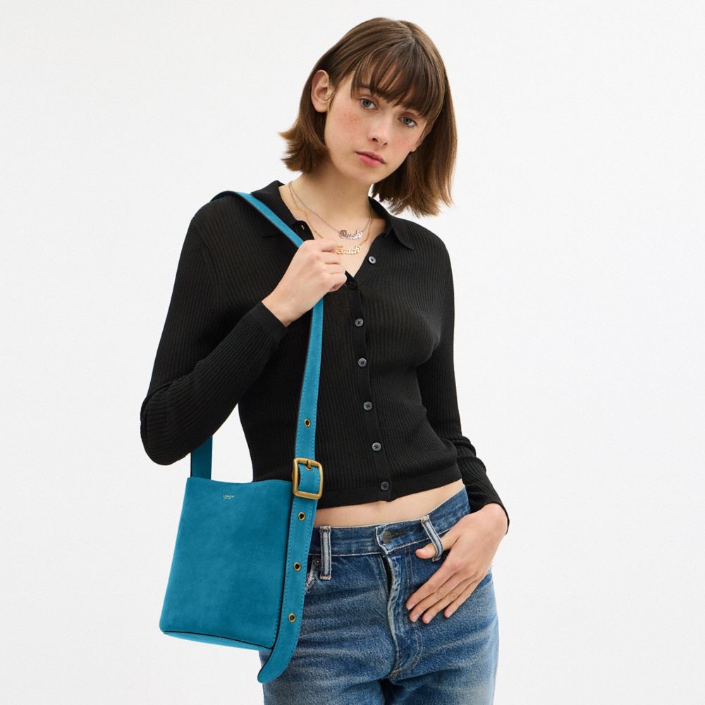 Coach Bleecker Bucket Bag 21 Dark Brass Sea Blue