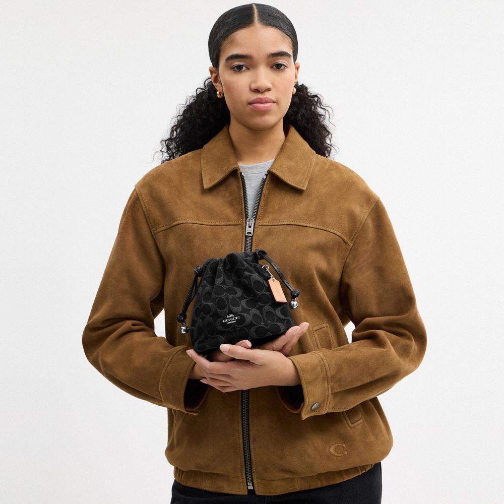Coach Faye Mini Drawstring Bag In Signature Denim Silver Black