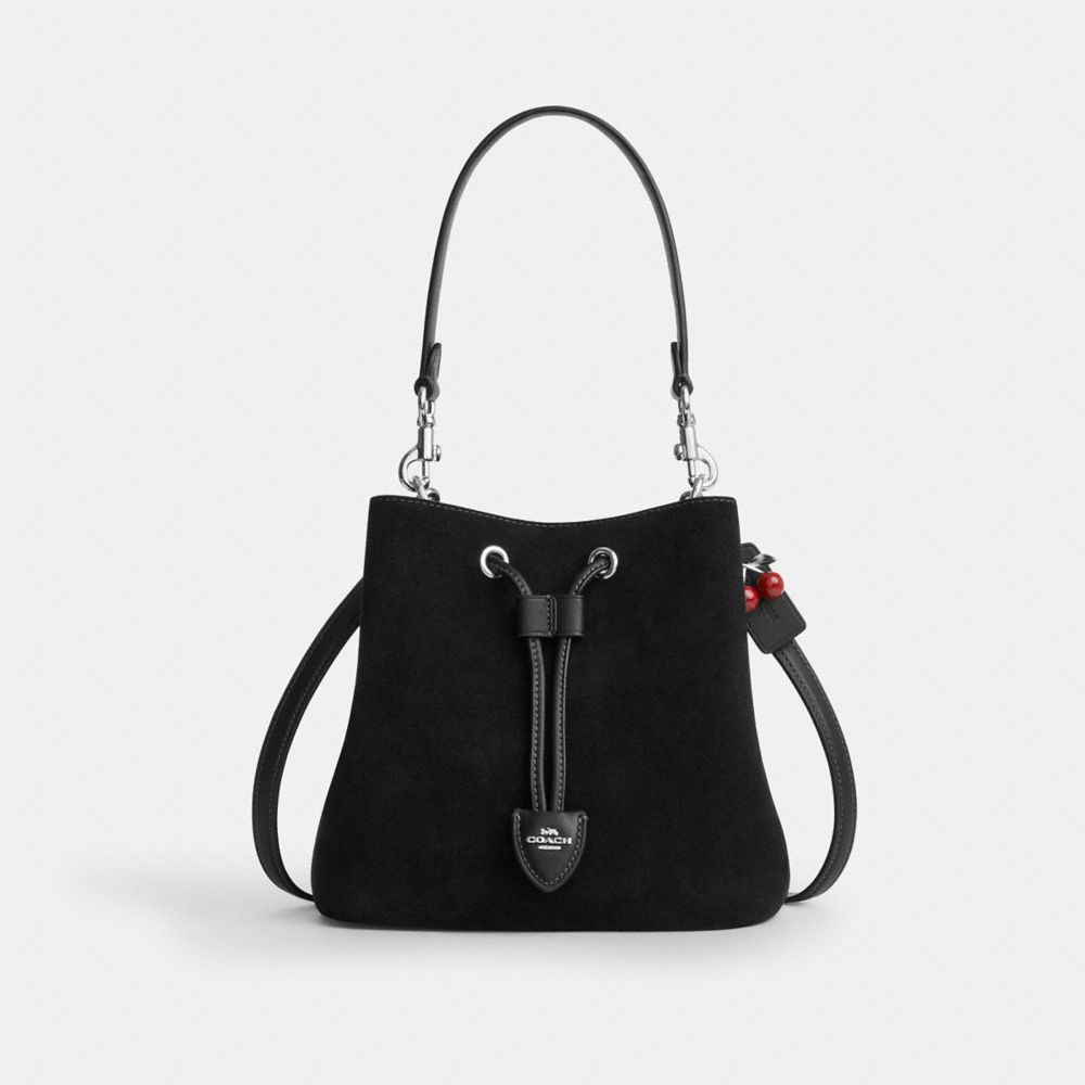 Coach Rowan Bucket Bag With Cherry Charm Silver Black
