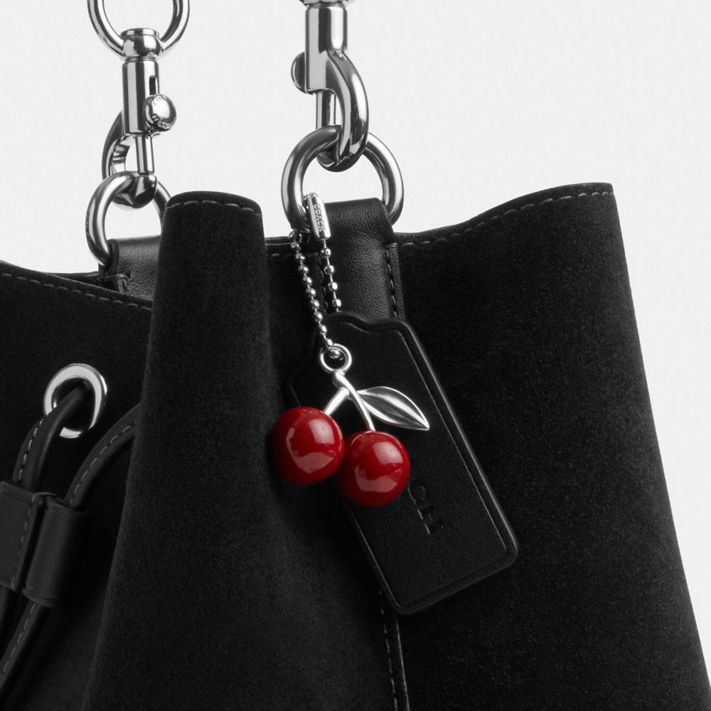 Coach Rowan Bucket Bag With Cherry Charm Silver Black