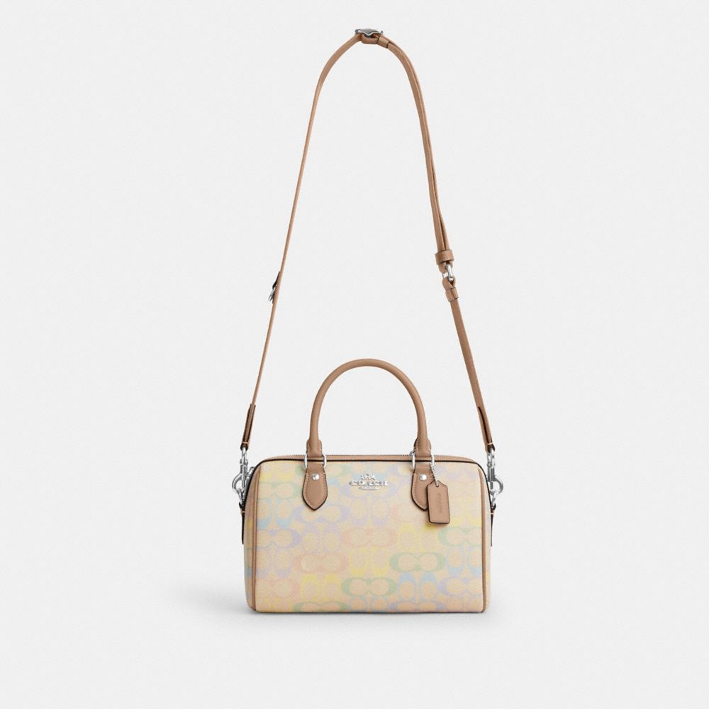 Coach Rowan Satchel Bag In Rainbow Signature Canvas Silver