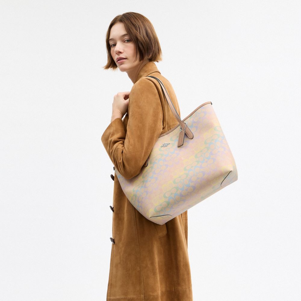 Coach City Tote Bag In Rainbow Signature Canvas Silver