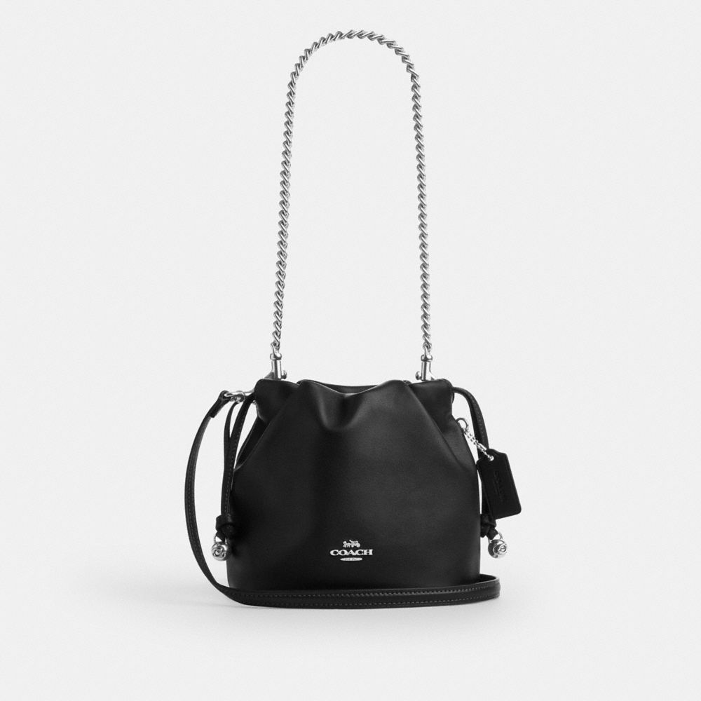 Coach Faye Mini Drawstring Bag Silver Black