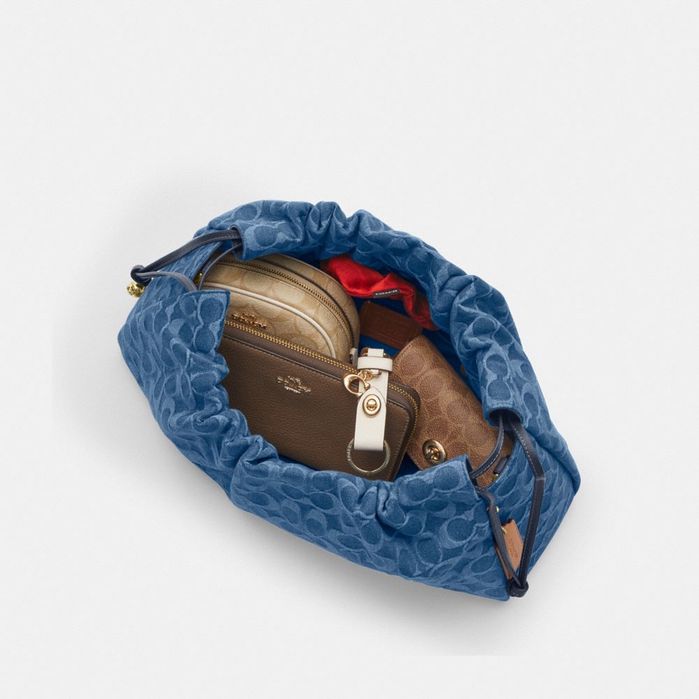 Coach Faye Large Shoulder Bag In Signature Denim Gold Indigo