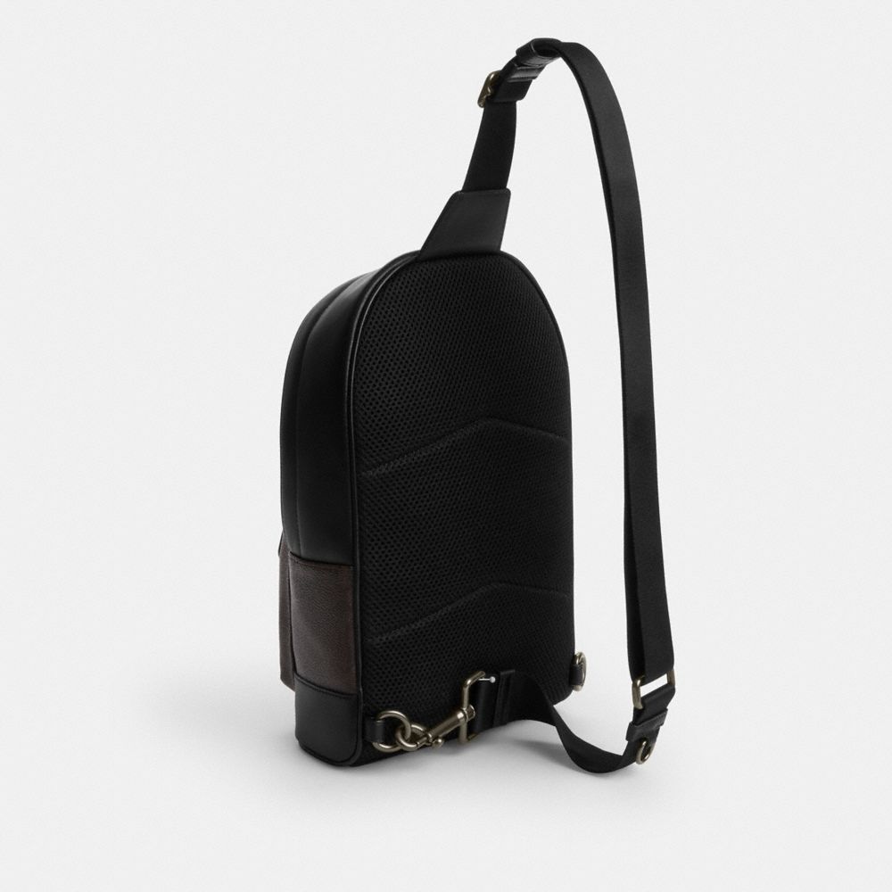 Coach West Pack In Signature Canvas With Varsity Stripe Gunmetal