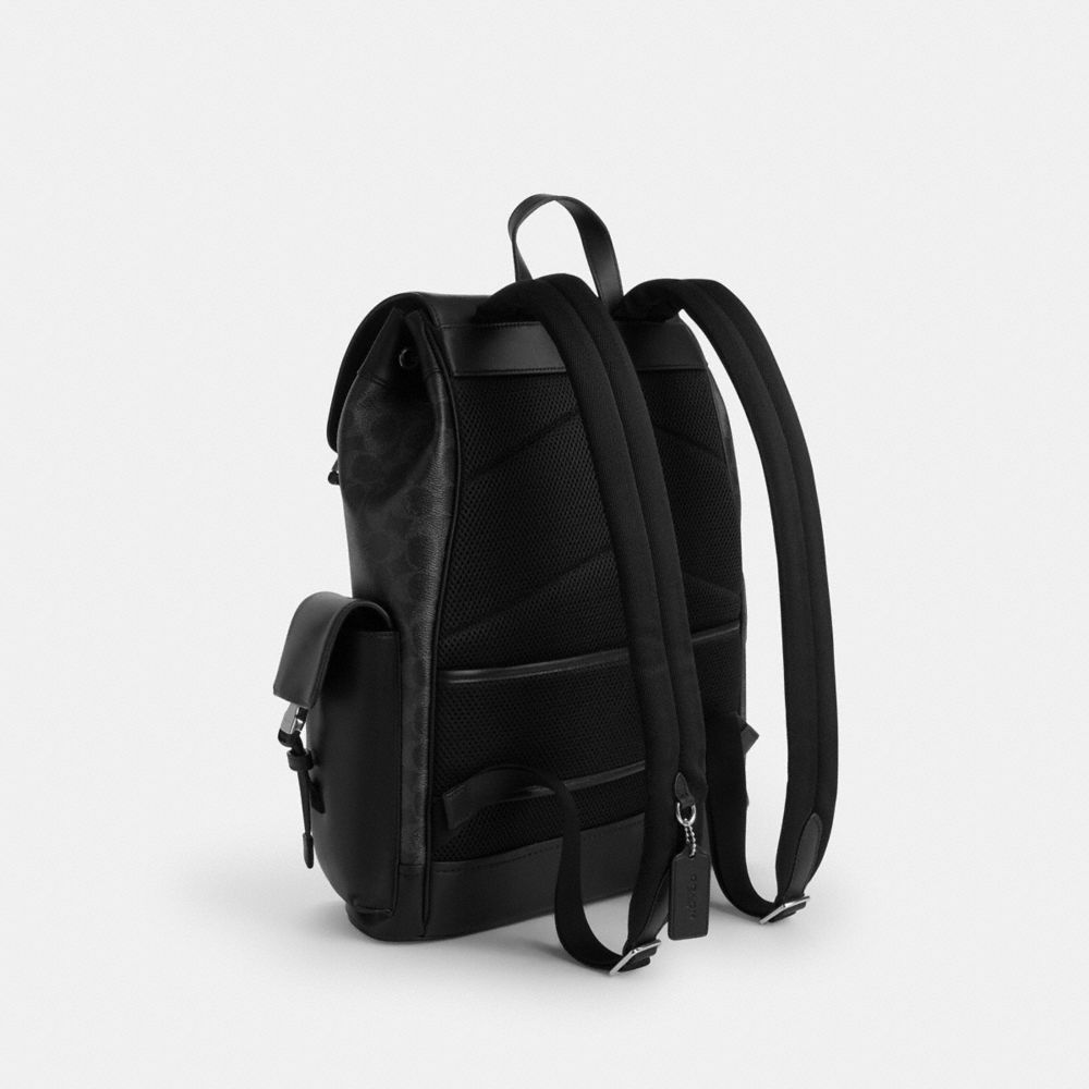 Coach Clark Backpack In Signature Canvas With Varsity Stripe Silver Black Multi