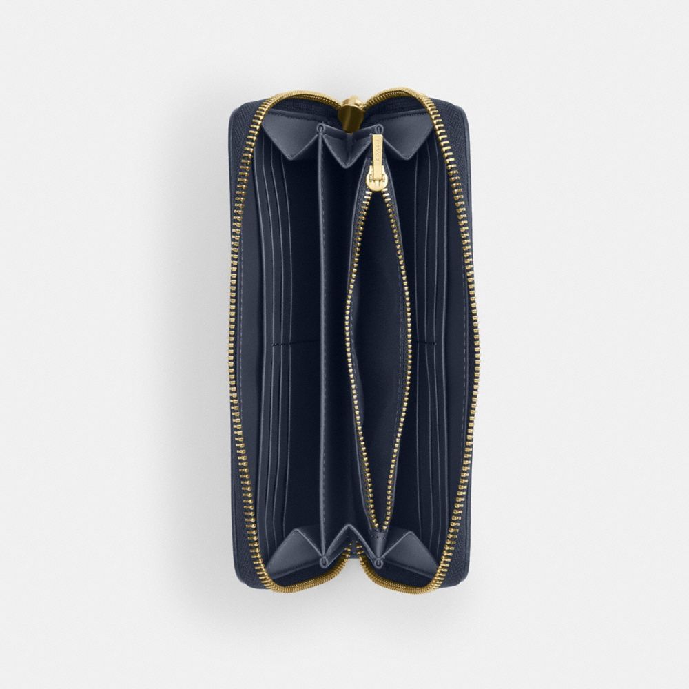 Coach Long Zip Around Wallet In Signature Denim Gold Indigo