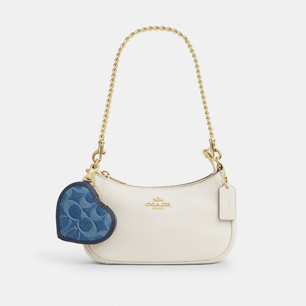 Coach Heart Bag Charm In Signature Denim Gold Indigo