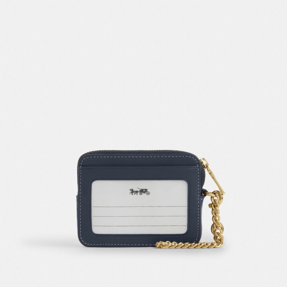 Coach Zip Card Case In Signature Denim Gold Indigo