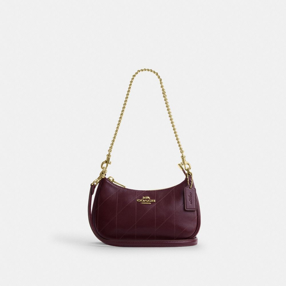 Coach Teri Mini Crossbody Bag With Quilting Gold Dark Wine