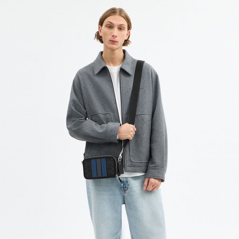 Coach Wyatt Crossbody Bag In Signature Canvas With Varsity Stripe Silver Black Multi
