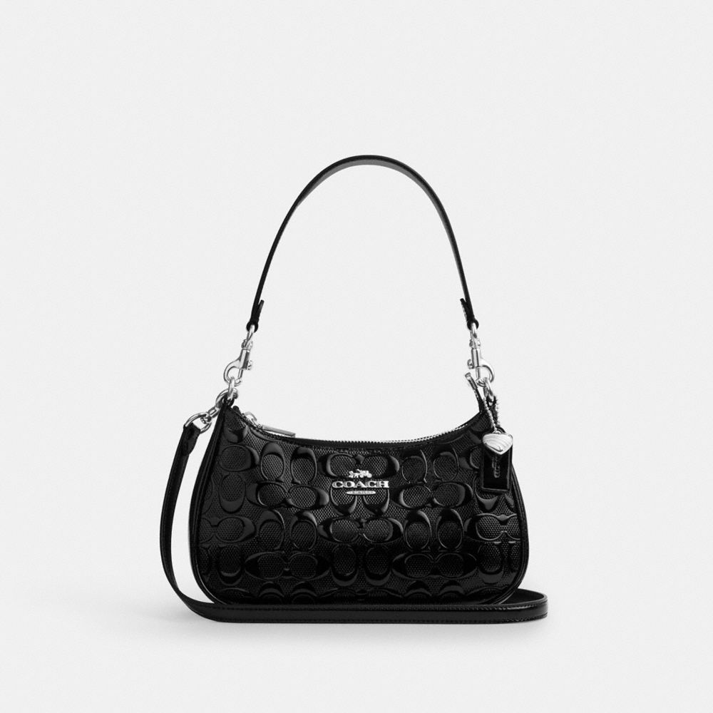 Coach Teri Shoulder Bag In Signature Leather With Heart Charm Silver