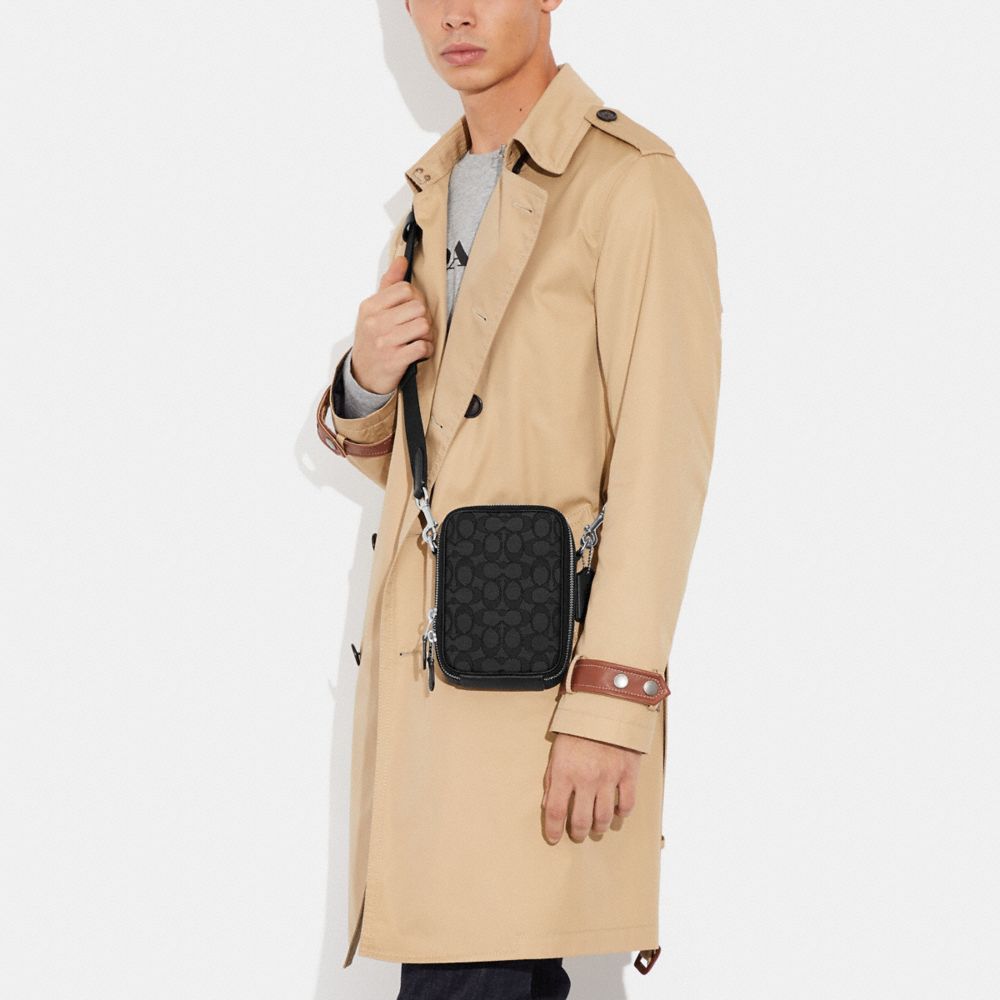 Coach Stanton Crossbody Bag In Signature Jacquard Silver Charcoal Black