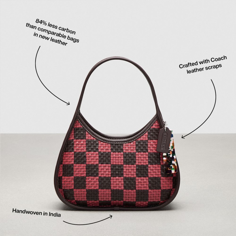 Coach Ergo Bag With Woven Checkerboard In Repurposed Leather Oxblood Strawberry Haze