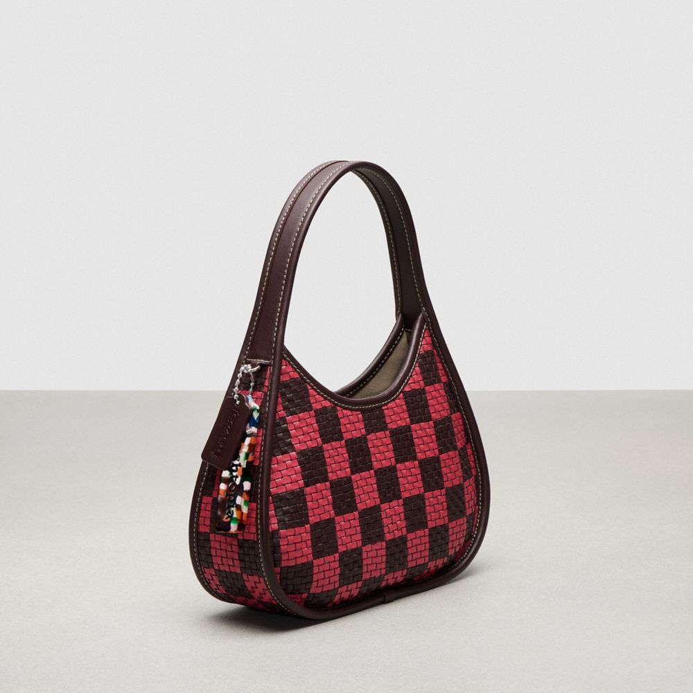Coach Ergo Bag With Woven Checkerboard In Repurposed Leather Oxblood Strawberry Haze