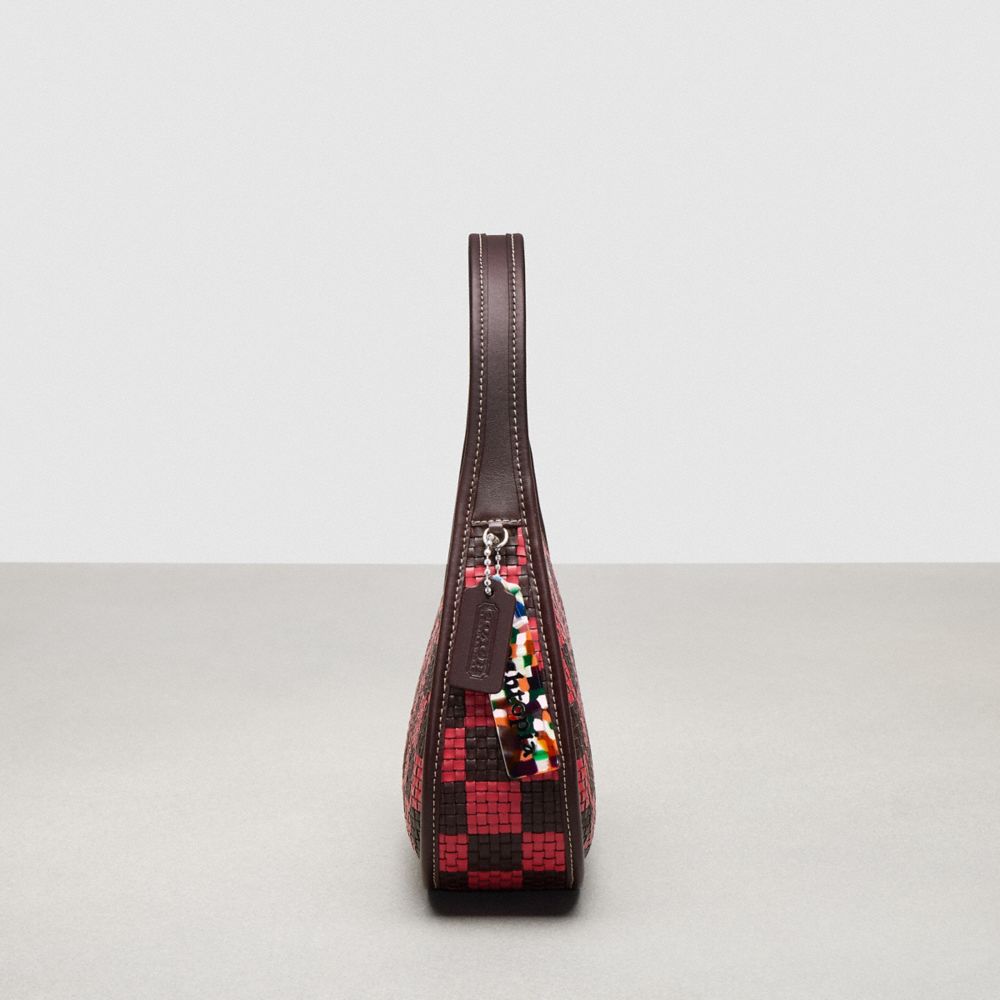Coach Ergo Bag With Woven Checkerboard In Repurposed Leather Oxblood Strawberry Haze