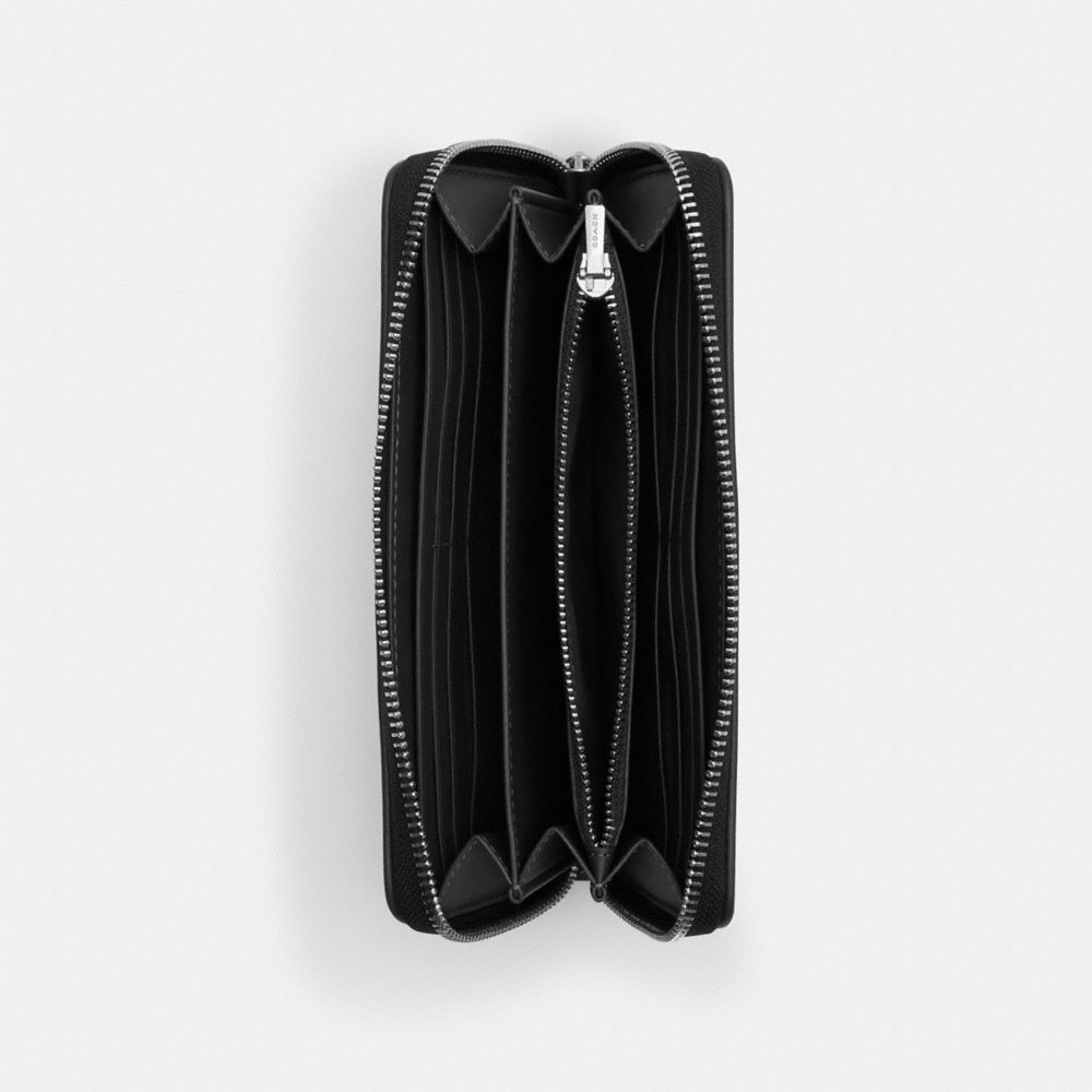 Coach Long Zip Around Wallet In Signature Jacquard Silver Black Black