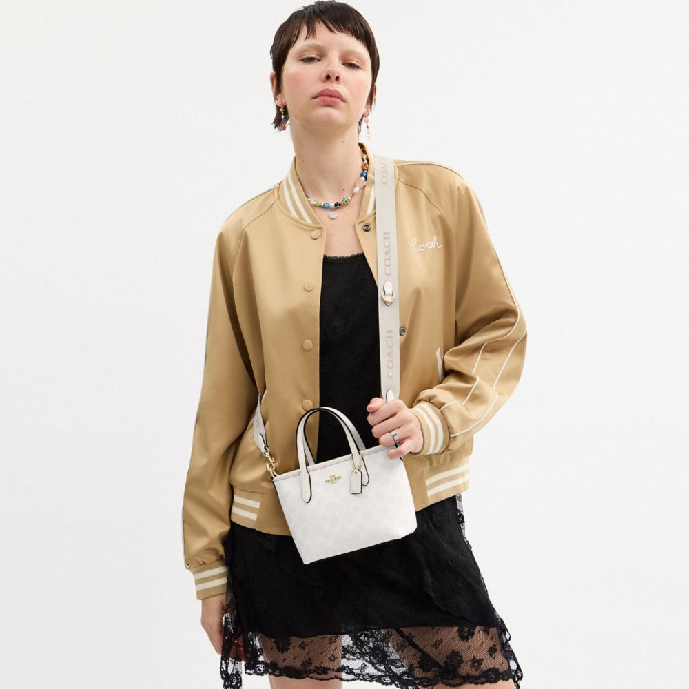 Coach City Mini Tote Bag In Signature Canvas Gold White Chalk