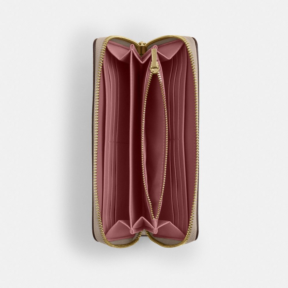 Coach Long Zip Around Wallet In Signature Canvas Gold Sand Peony