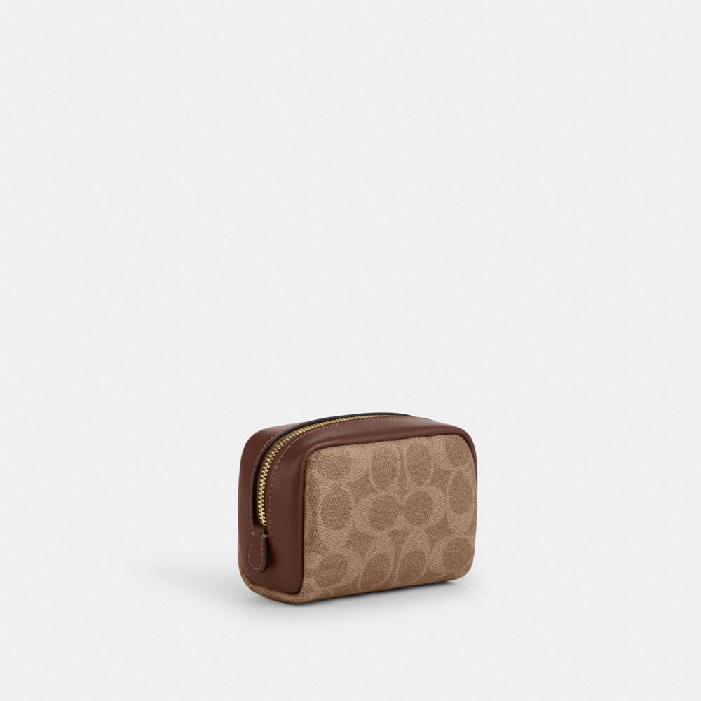 Coach Pouch Wristlet In Signature Canvas Gold Tan Brown
