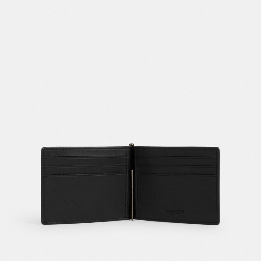 Coach Slim Money Clip Billfold Wallet In Signature Canvas Gunmetal Tan Black