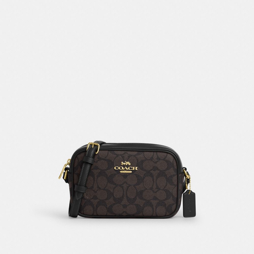 Coach Mini Jamie Camera Bag In Signature Canvas Gold Walnut Black
