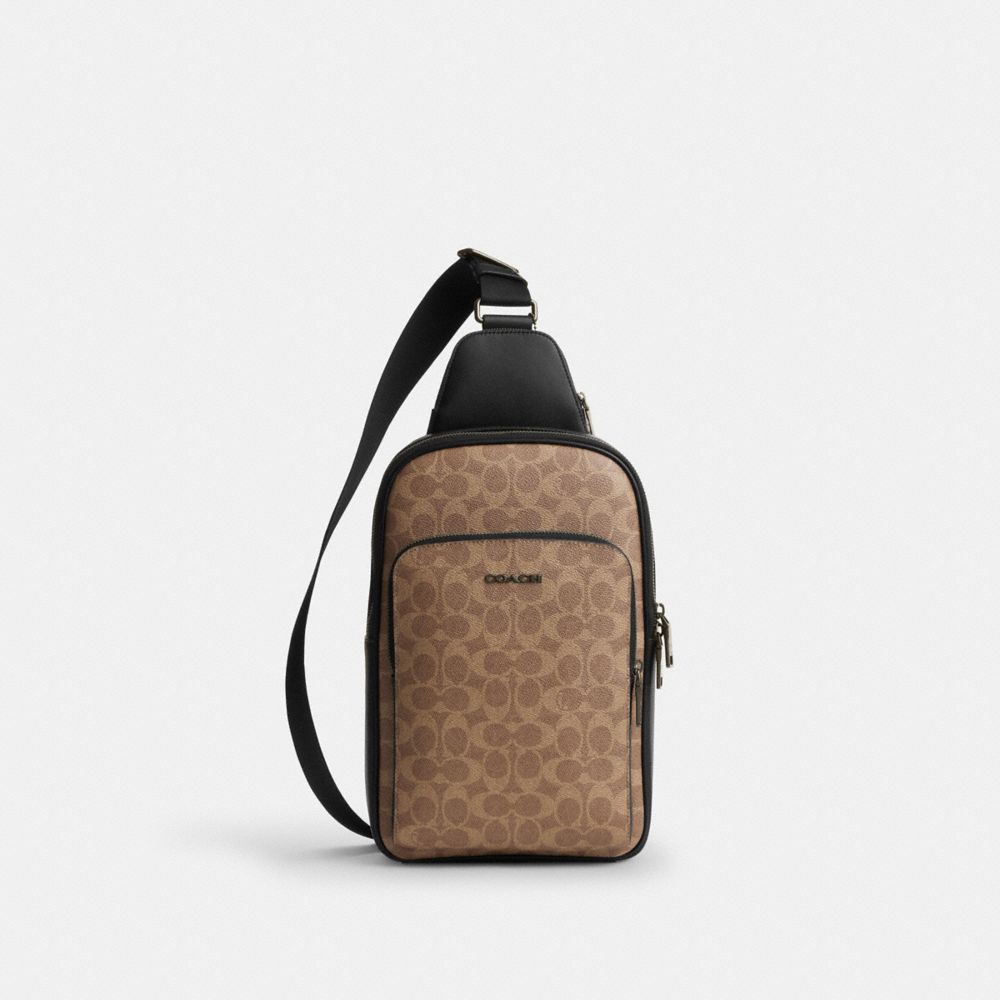 Coach Ethan Pack In Signature Canvas Gunmetal Tan Black