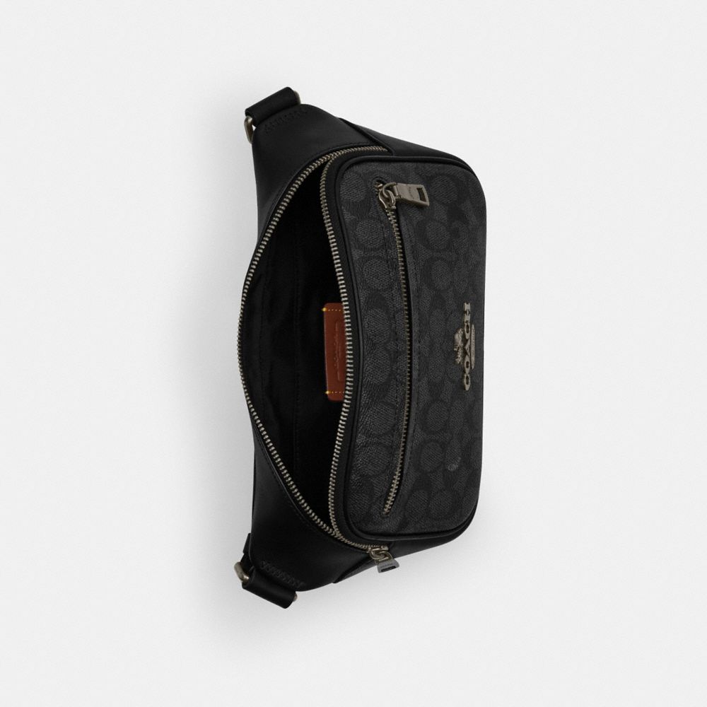 Coach Elias Belt Bag In Signature Canvas Gunmetal Charcoal Black
