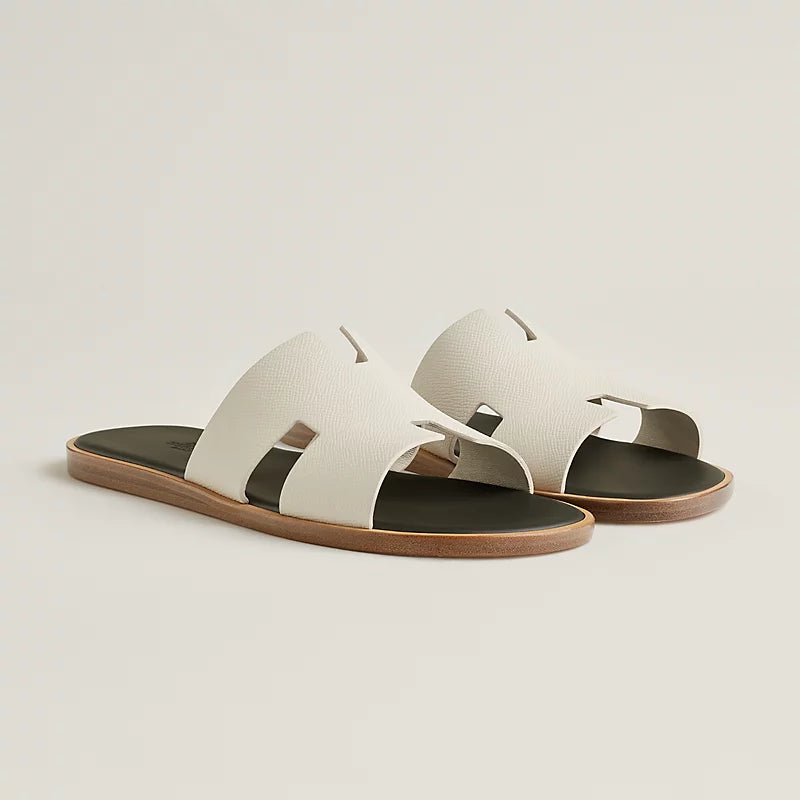 Hermes Izmir Sandal Beige glaise / Vert forêt