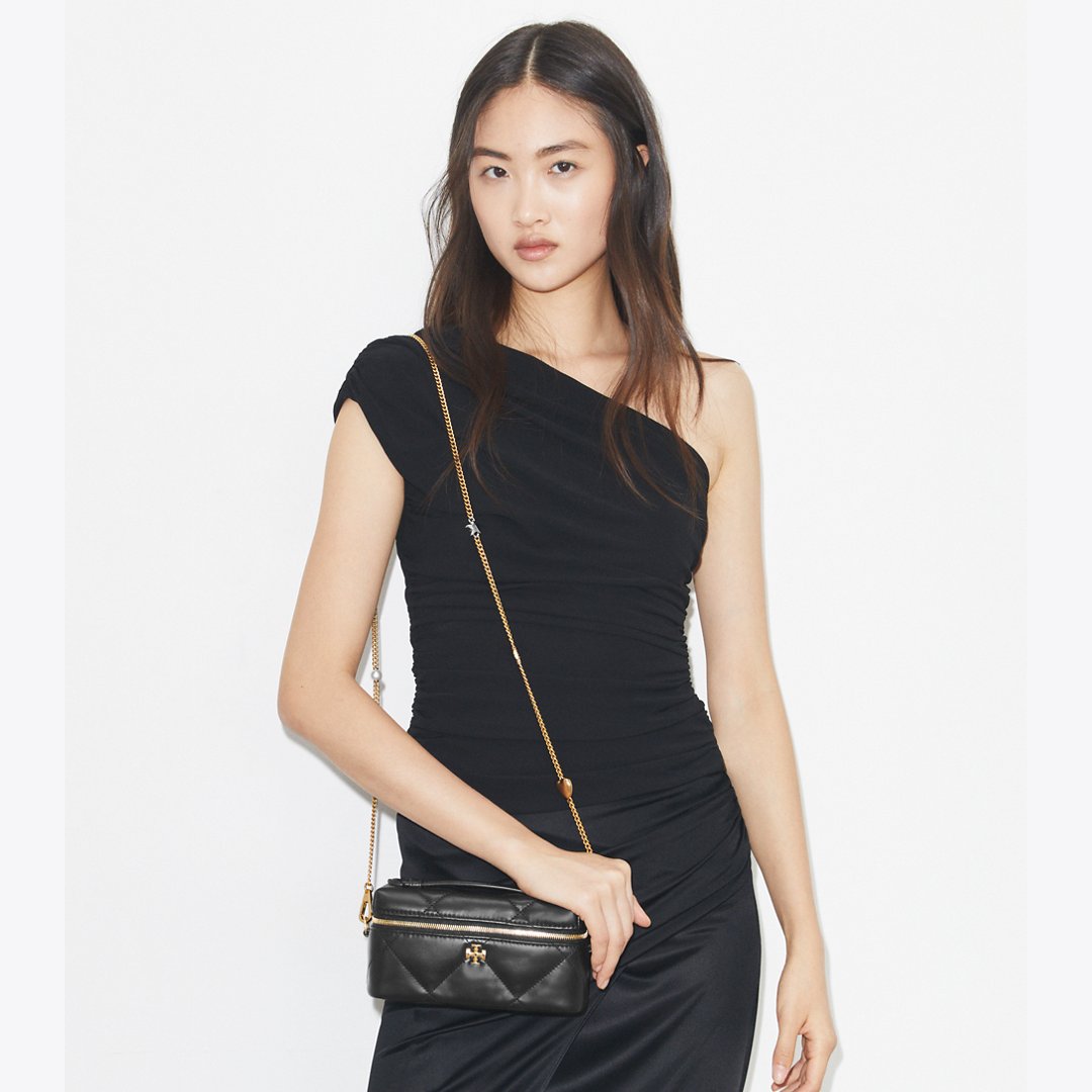 Tory Burch Kira Diamond Quilt Charm East-West Vanity Case Black