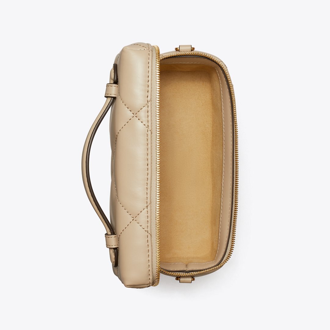 Tory Burch Kira Diamond Quilt East-West Vanity Case Light Stone