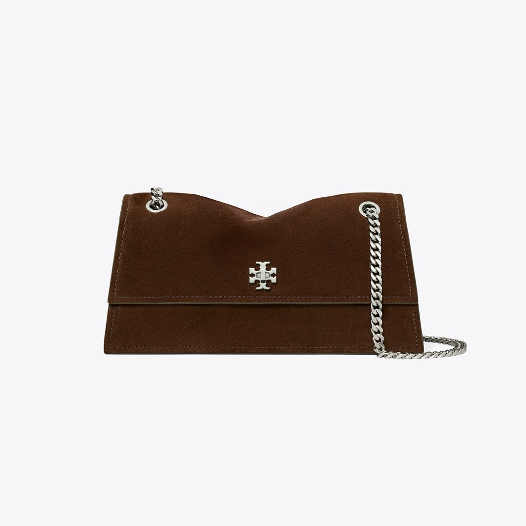 Tory Burch Kira Turnlock Suede Shoulder Bag Dark Cocoa
