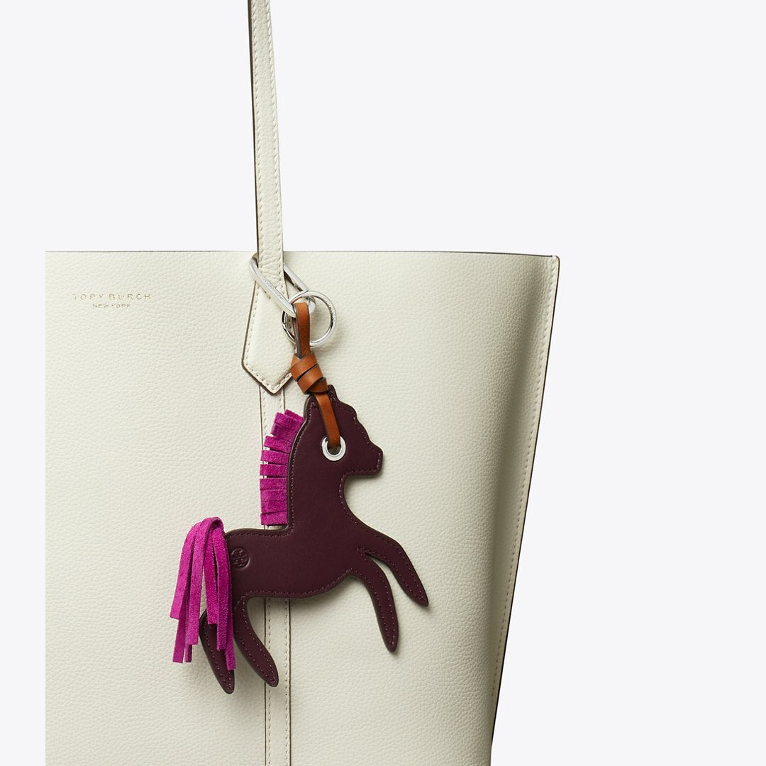 Tory Burch Leather Horse Bag Charm Dark Carmine