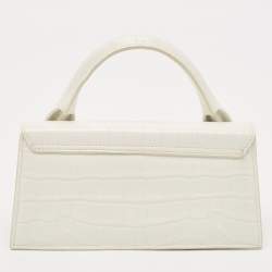 Jacquemus White Croc Embossed Leather Long Le Chiquito Top Handle Bag