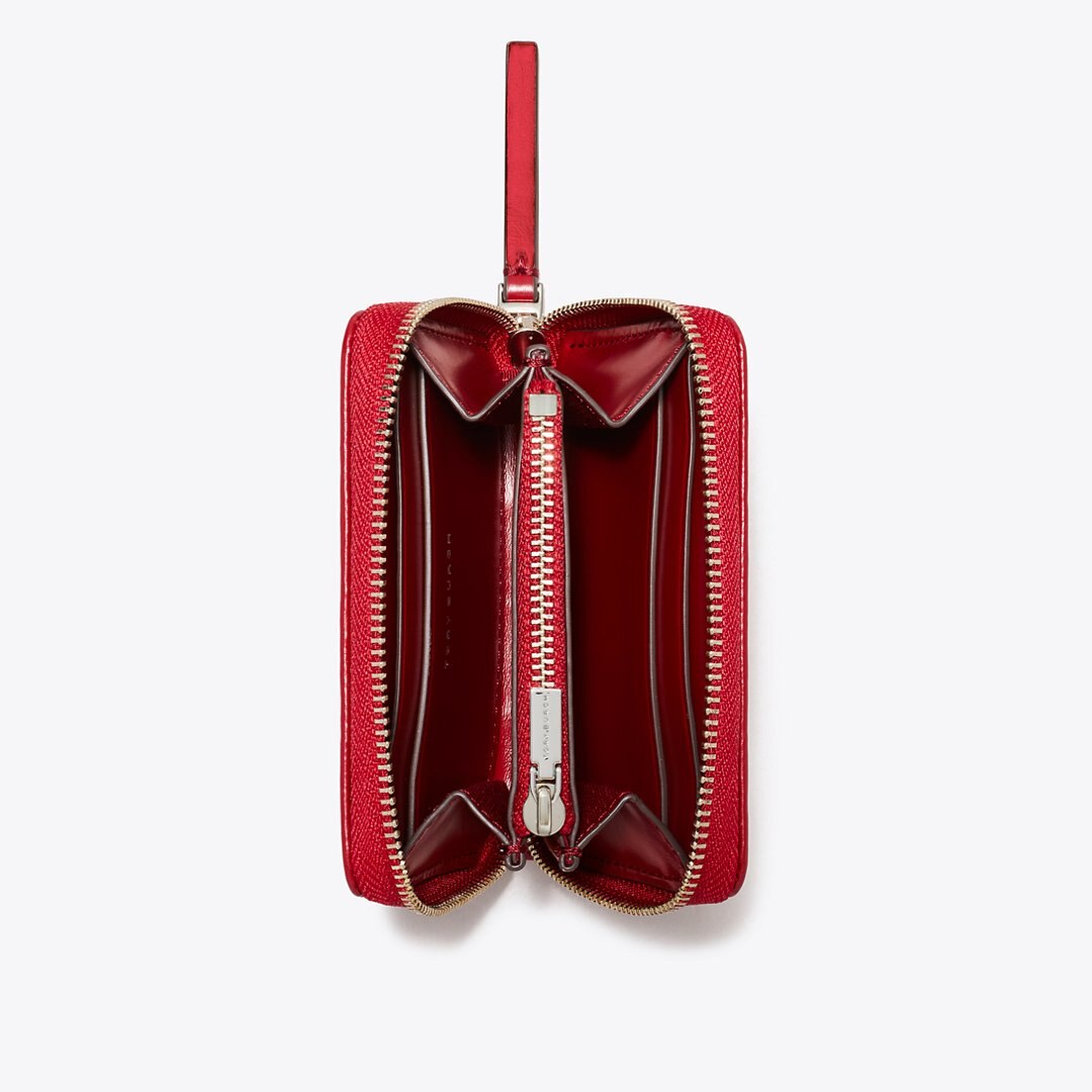 Tory Burch Small Kira Diamond Quilt Zip-Around Wallet Red