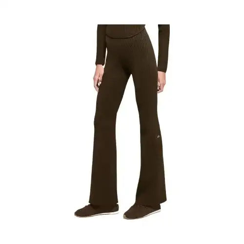 Alo Women's Denim Knit High-Waist Flare Pant - Espresso/Black