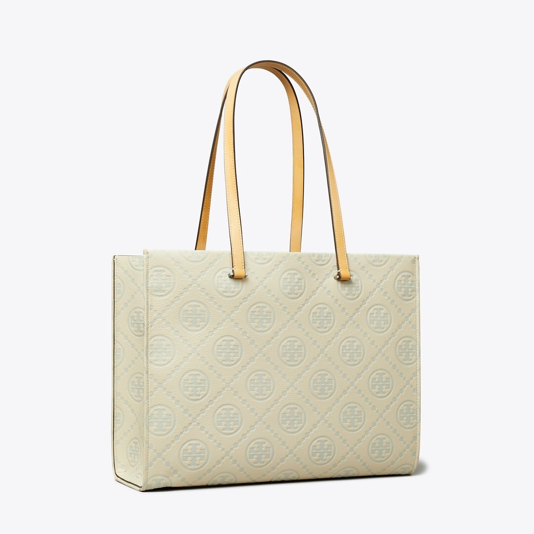 Tory Burch T Monogram Pebbled Tote Light Titanium