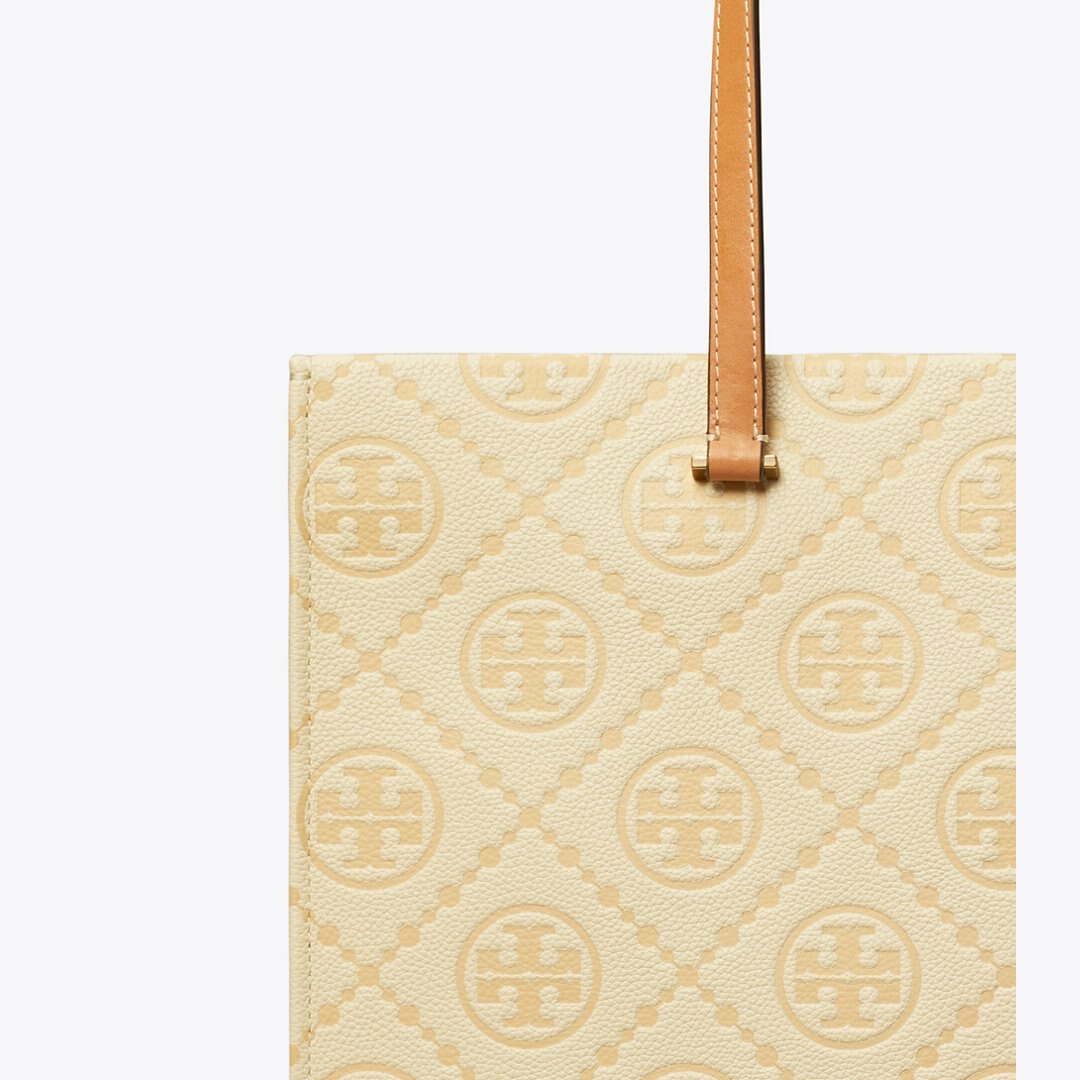 Tory Burch T Monogram Pebbled Tote Biscotti