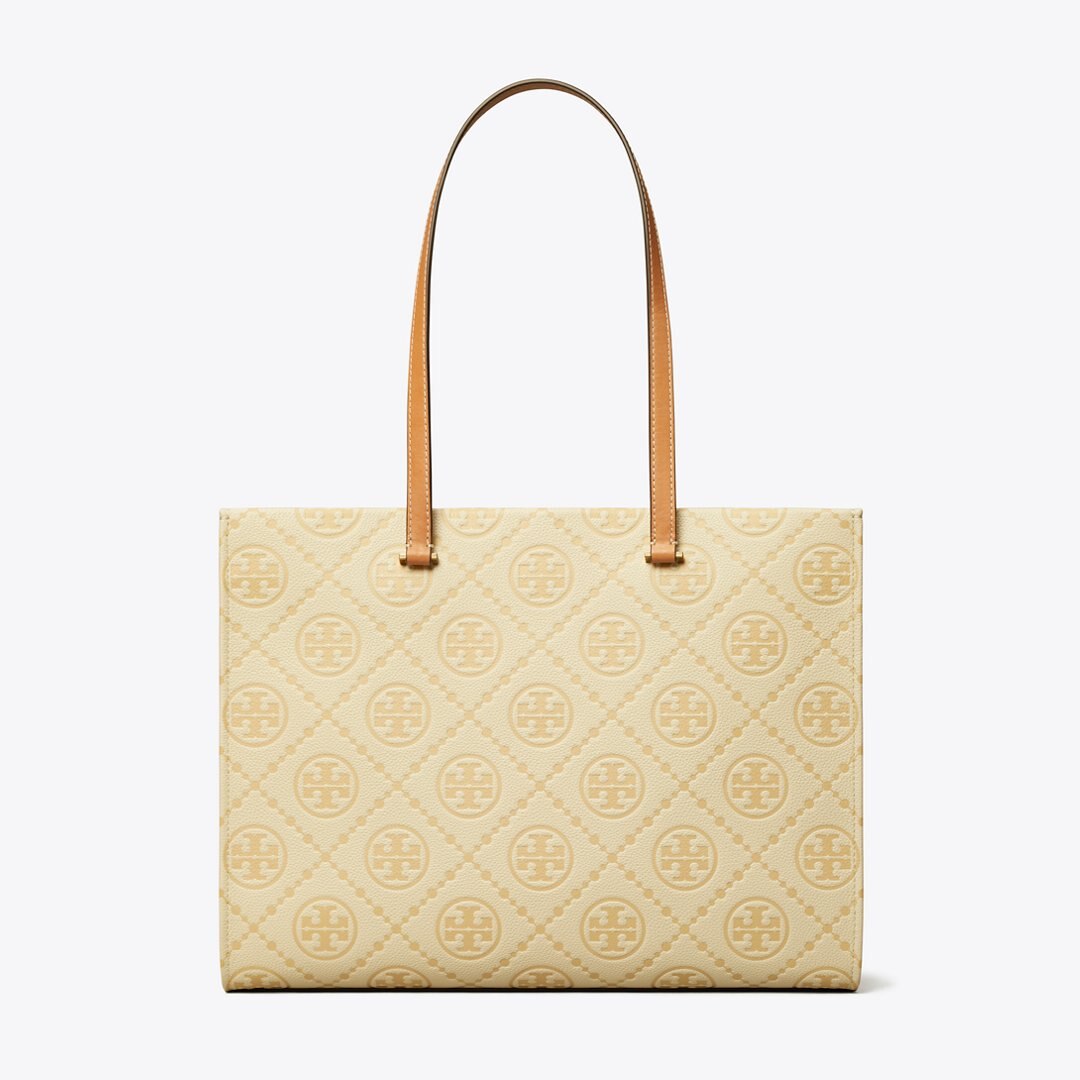 Tory Burch T Monogram Pebbled Tote Biscotti