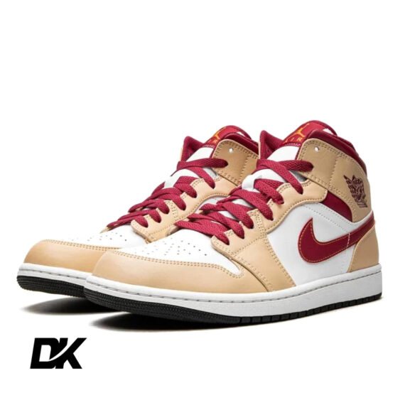Jordan 1 Mid Light Curry Cardinal