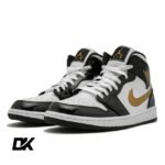 Jordan 1 Mid Patent Black White Gold