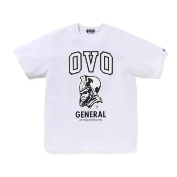A BATHING APE® OVO collaboration series logo print T-shirt White