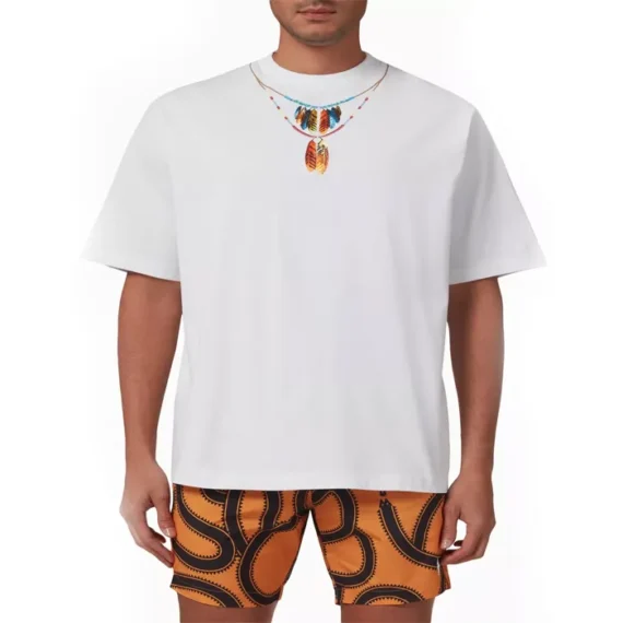 Marcelo Burlon Feathers Necklace Oversized T-shirt in Cotton Jersey Color White