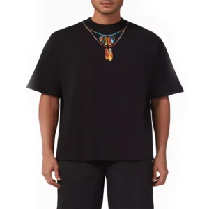 Marcelo Burlon Feathers Necklace Oversized T-shirt in Cotton Jersey Color BLACK